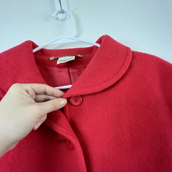 ALEXON VINTAGE WOMEN RED PURE WOOL LONG WINTER OVERCOAT COAT Sz M Uk Made - Picture 6 of 9